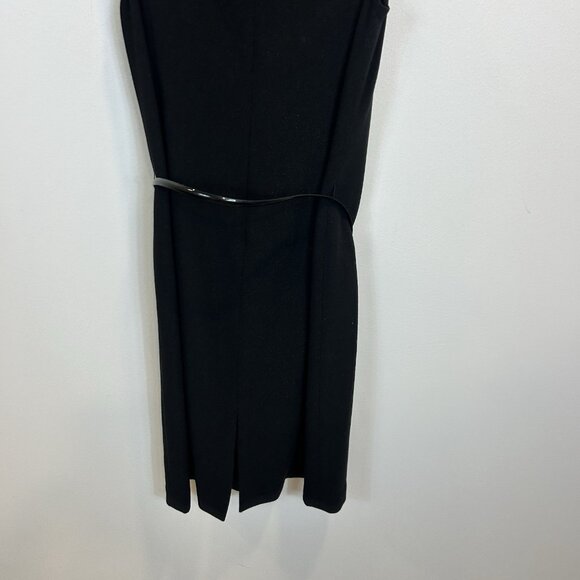 Calvin Klein Size 10 High Neck Modest Black Sheath Dress Belted Sleeveless - Picture 10 of 10